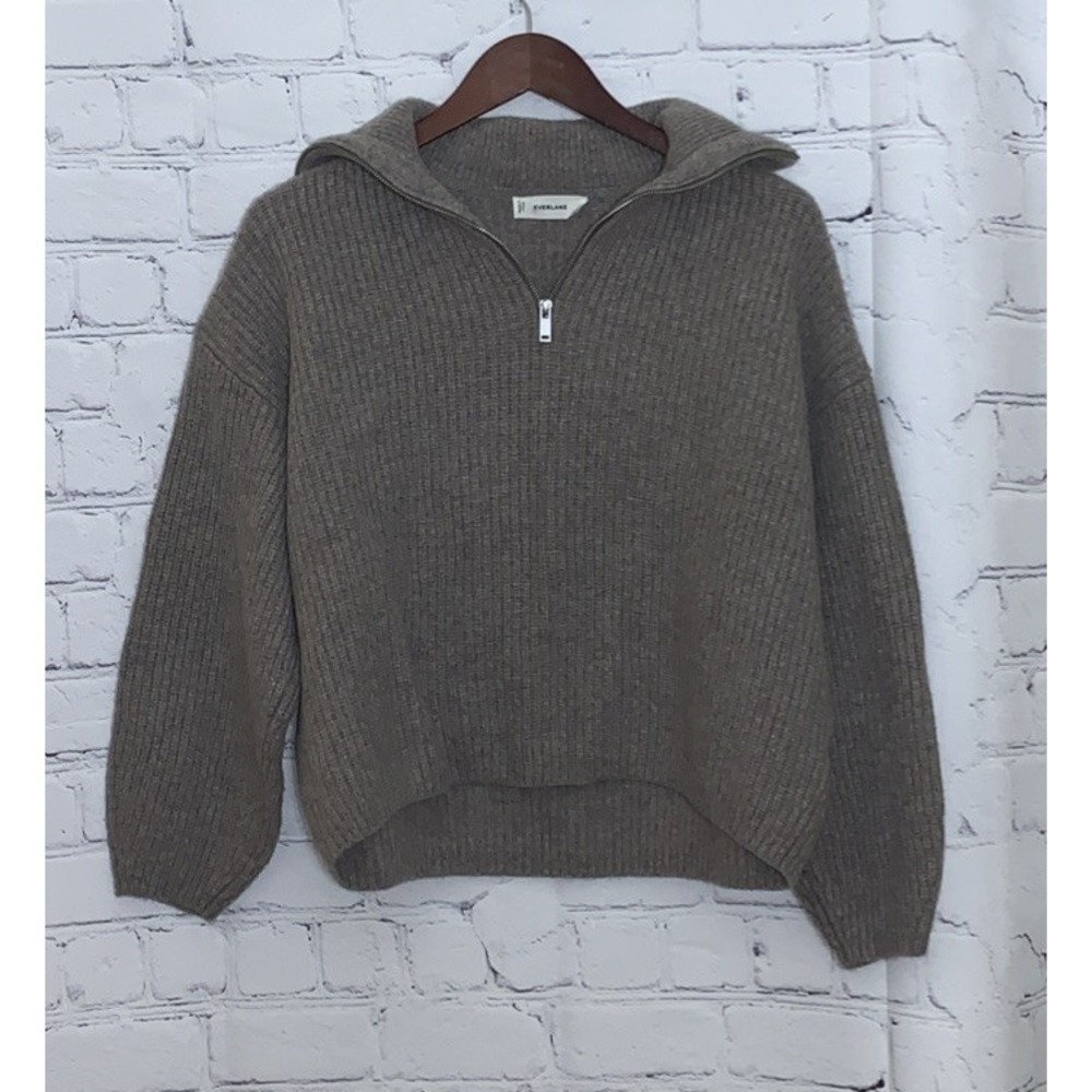 Everlane Half Zip Sweater Womens X-Large 100% Wool Brown Ribbed Chunky Knit